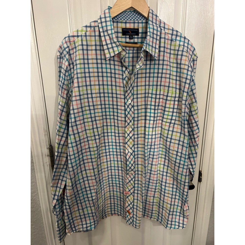 Margaritaville Island Reserve Mens XL Plaid Button Down Shirt Multi-Color Parrot